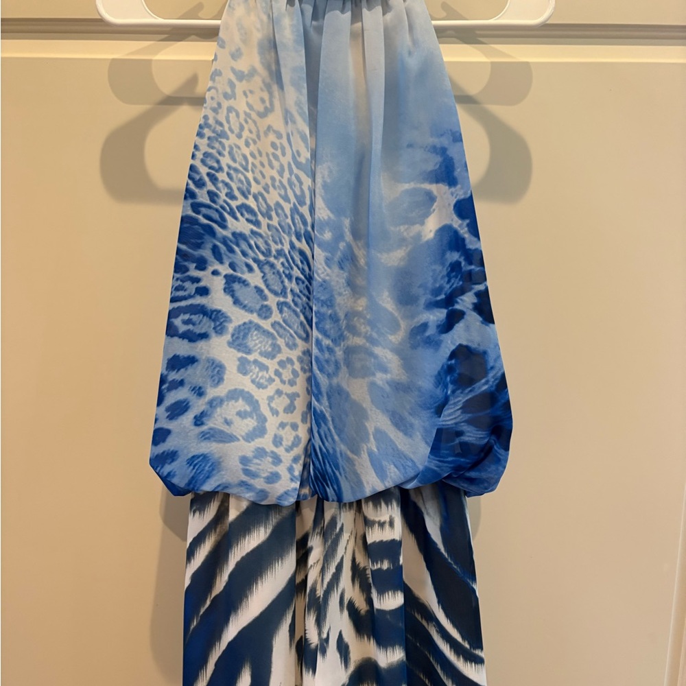 Blue Animal Print Women's Short Jumpsuit